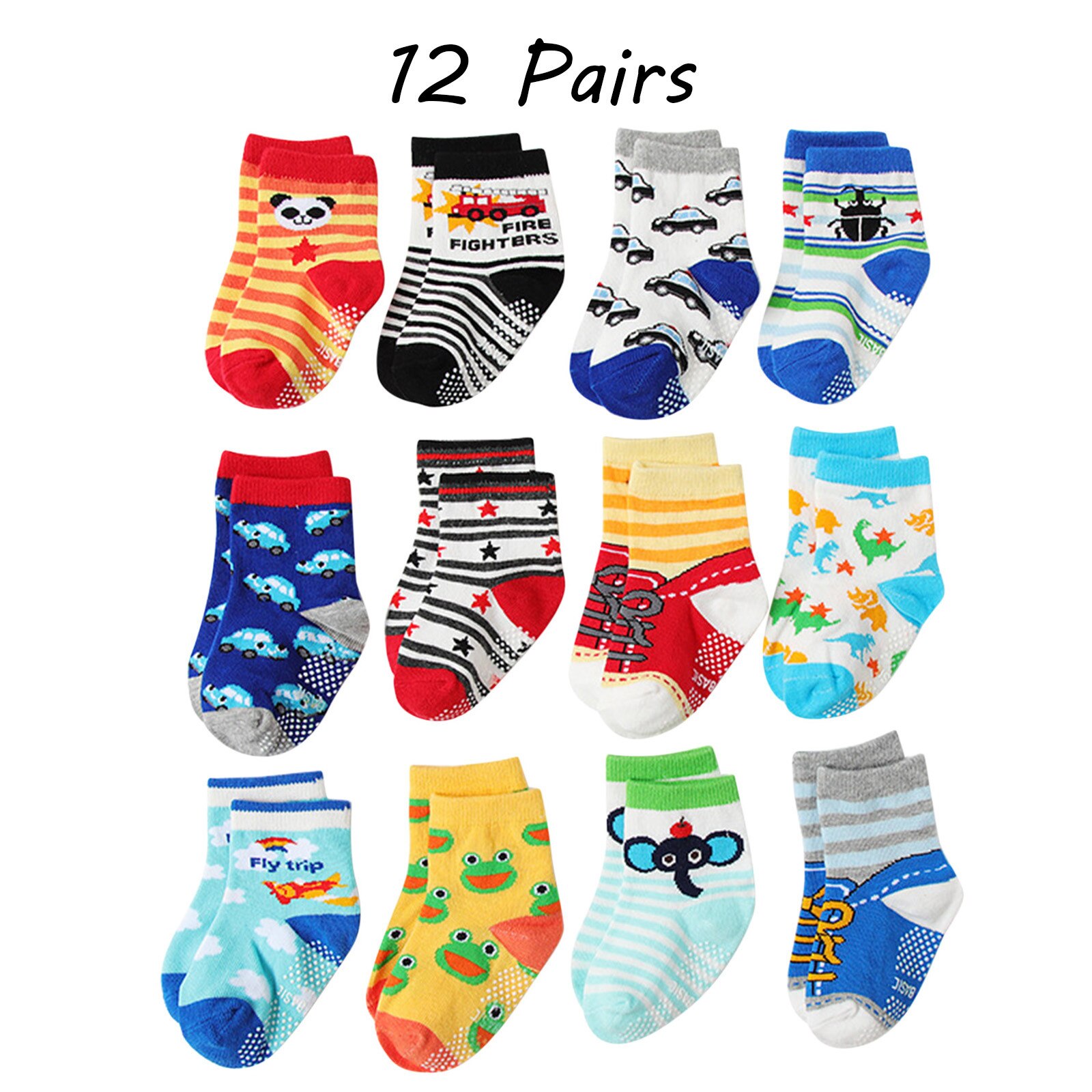 9 Toddler Socks 12 Pack Newborn Baby Infant Toddler UniSocks Baby Girl Boy Cartoon Prints Non Slip Floor Baby Girl Leg Socks
